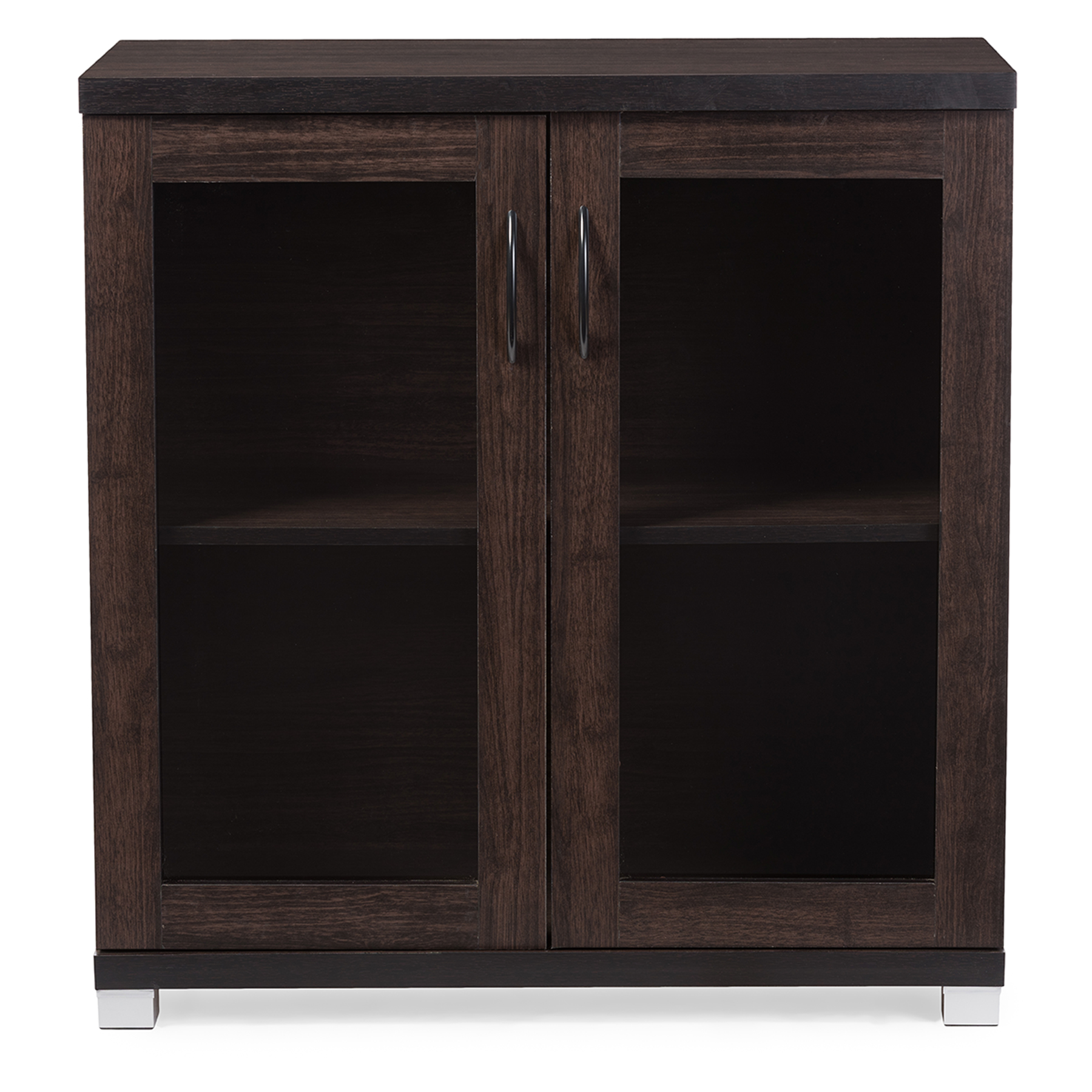 Baxton Studio Zentra Modern and Contemporary Dark Brown Sideboard Storage Cabinet with Glass Doors